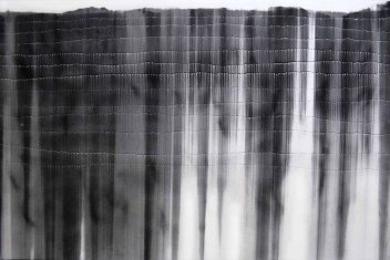 Gravity Drop - Legato, charcoal and holes on museum board, 40 x 60 inches, 2011