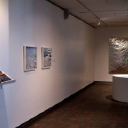 Installation view with "Sight of Sound", sonotube, carborundum, vinyl coated fabric, paint, polyfil, museum board, bass amp and ipod with original music (Sight of Sound composition 9 min 45 sec)